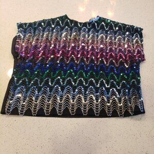 Pearlette Plus Womens Party Sequin Shirt Top 38 Rainbow